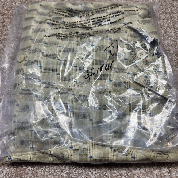 J. Ferrer Casual Button Down Shirt Mens Medium Gold Blue Short Sleeve - Picture 7 of 7